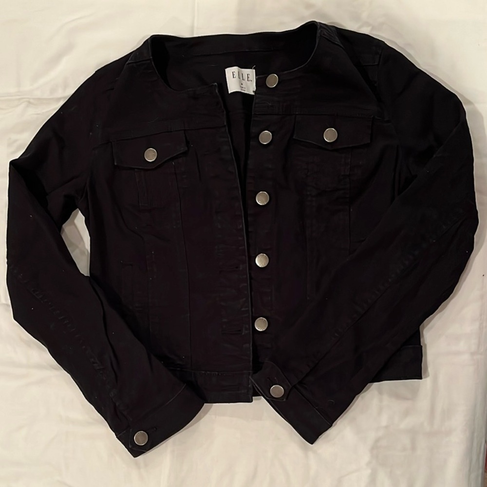 Elle Black Jean Jacket Classic Cropped Style